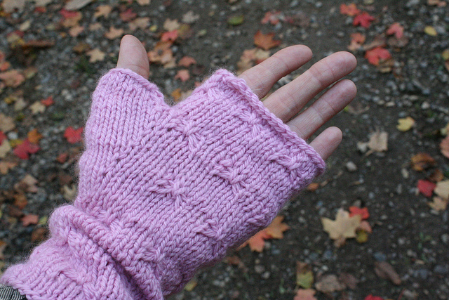 Pink fingerless mitts