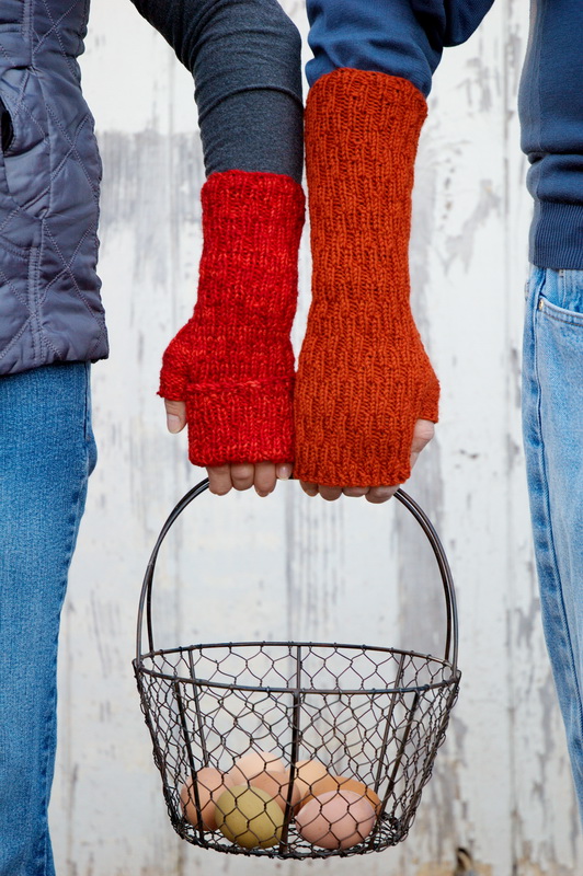 Easily customizable hand knitted fingerless mitts from Barbara Benson Designs